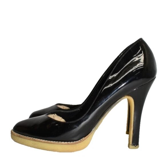 $950 GUCCI Vernice Diamond Patent Leather Pumps Black Heels Platform 7 (MG19) - Picture 6 of 9